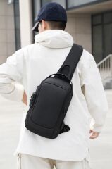 Omuz Çantası Şifreli Usb Şarjlı Günlük Çanta 88039 Siyah