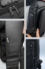 Omuz Çantası Şifreli Usb Şarjlı Günlük Çanta 88039 Siyah