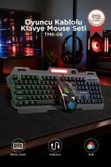 Oyuncu Rgb Işıklı Kablolu Q Klavye Ve Mouse Seti TMK06 Siyah