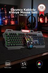 Oyuncu Rgb Işıklı Kablolu Q Klavye Ve Mouse Seti TMK06 Siyah