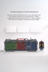 Oyuncu Rgb Işıklı Kablolu Q Klavye Ve Mouse Seti TMK06 Siyah