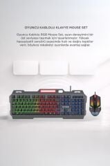 Oyuncu Rgb Işıklı Kablolu Q Klavye Ve Mouse Seti TMK06 Siyah