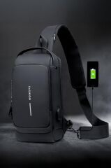 Omuz Çantası Şifreli Usb Şarjlı Günlük Çanta 88039 Siyah