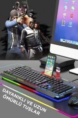 Oyuncu Rgb Işıklı Kablolu Q Klavye Ve Mouse Seti TMK06 Siyah