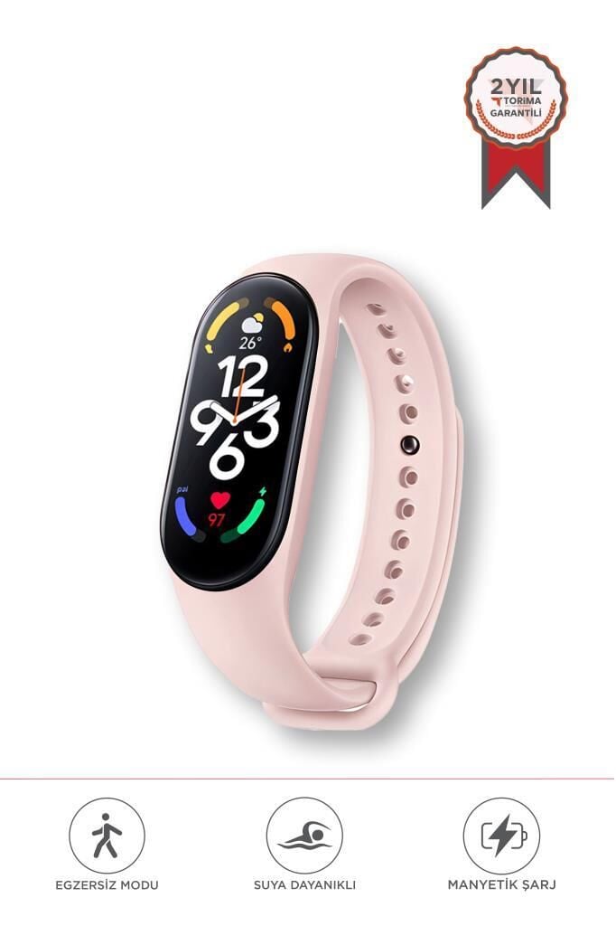 M7 Smart Watch Band Akıllı Bileklik Spor Modlu Full Fonksiyon Pembe