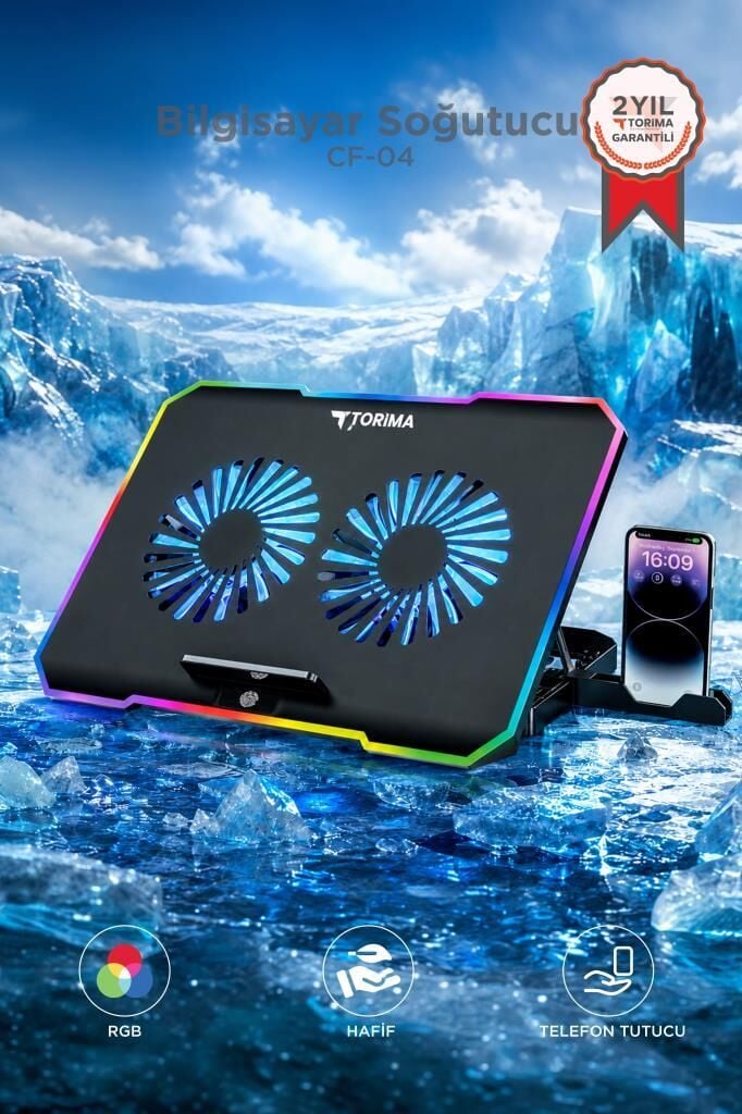Laptop Soğutucu Ayarlanabilir Rgb Dizüstü Bilgisayar Soğutma Fanı CF04 Siyah