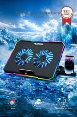 Laptop Soğutucu Ayarlanabilir Rgb Dizüstü Bilgisayar Soğutma Fanı CF04 Siyah