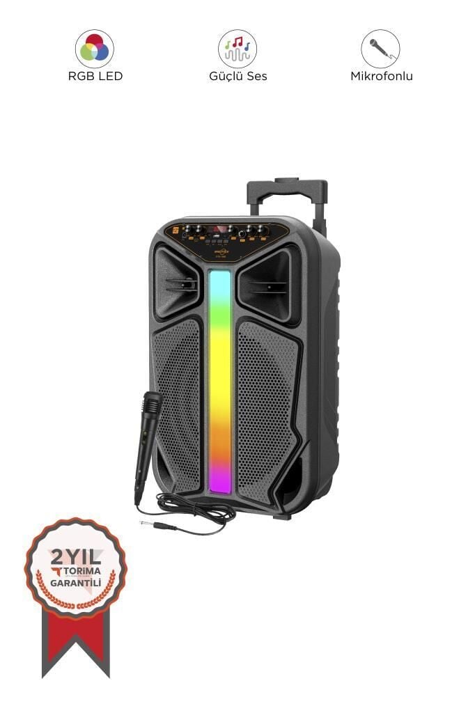 Bluetooth Hoparlör Rgb Işıklı Mikrofonlu Kumandalı Tekerlekli GTS-1846 Siyah