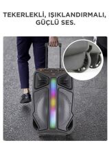 Bluetooth Hoparlör Rgb Işıklı Mikrofonlu Kumandalı Tekerlekli GTS-1846 Siyah