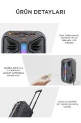 Torima GTS-1846 Işıklı Mikrofonlu Kumandalı Tekerlekli Bluetooth Hoparlör Siyah