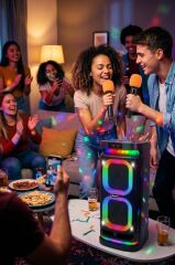 Bluetooth Hoparlör Karaoke Mikrofonlu Rgb Işıklı Speaker BTS1989 Siyah