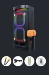 Bluetooth Hoparlör Karaoke Mikrofonlu Rgb Işıklı Speaker BTS1989 Siyah