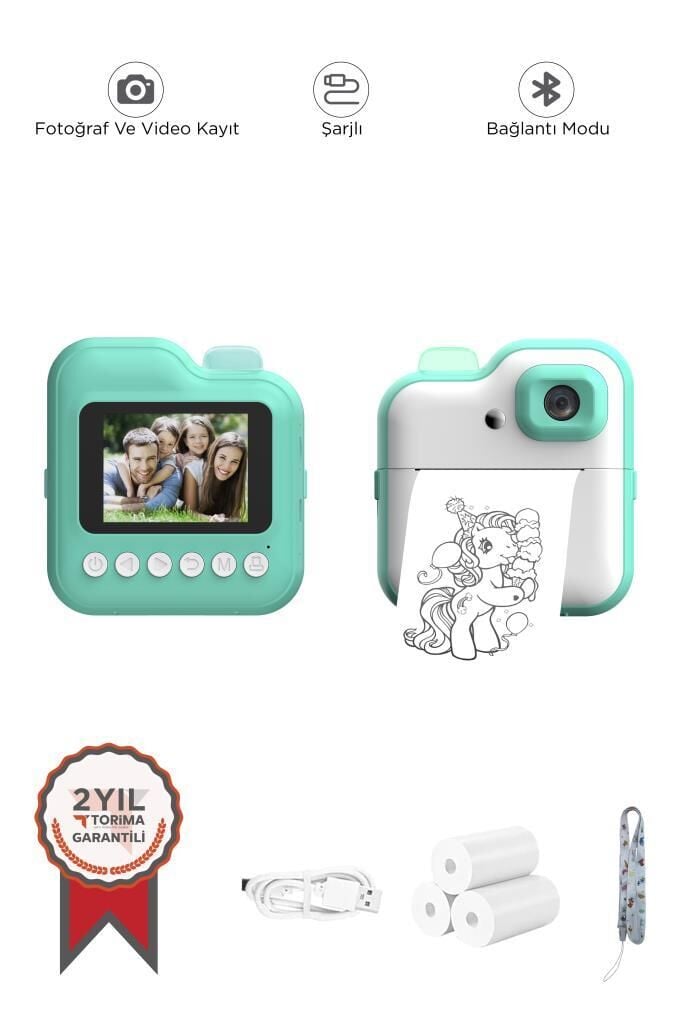 Dijital Fotoğraf Makineleri Çocuk Termal Resim Kağıt Baskılı Yazıcı Kamera Video Makinesi CMR15 Mavi