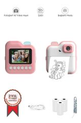 Dijital Fotoğraf Makinesi Çocuk Termal Resim Kağıt Baskılı Yazıcı Kamera Video Makinesi CMR15 Pembe