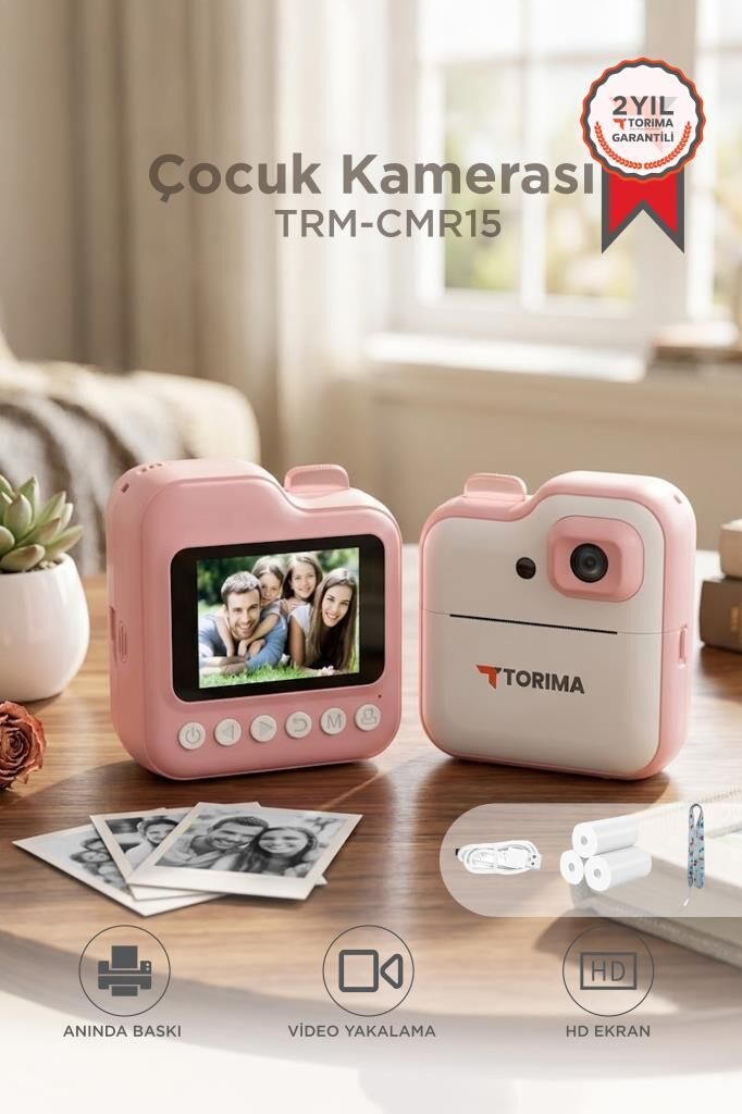 Dijital Fotoğraf Makinesi Çocuk Termal Resim Kağıt Baskılı Yazıcı Kamera Video Makinesi CMR15 Pembe