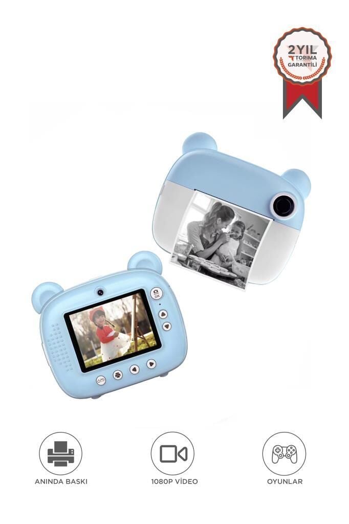 Dijital Fotoğraf Makinesi Çocuk Termal Resim Kağıt Baskılı Yazıcı Kamera Makinesi CMR14 Mavi