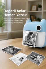 Dijital Fotoğraf Makinesi Çocuk Termal Resim Kağıt Baskılı Yazıcı Kamera Makinesi CMR14 Mavi