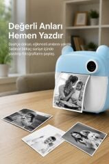 Dijital Fotoğraf Makinesi Çocuk Termal Resim Kağıt Baskılı Yazıcı Kamera Makinesi CMR14 Mavi