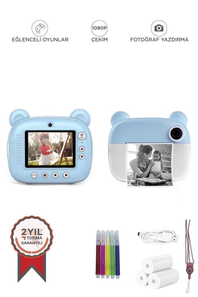 Dijital Fotoğraf Makinesi Çocuk Termal Resim Kağıt Baskılı Yazıcı Kamera Makinesi CMR14 Mavi