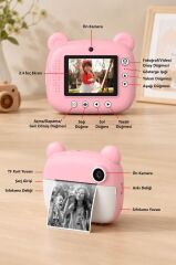 Dijital Fotoğraf Makinesi Çocuk Termal Resim Kağıt Baskılı Yazıcı Kamera Makinesi CMR14 Pembe