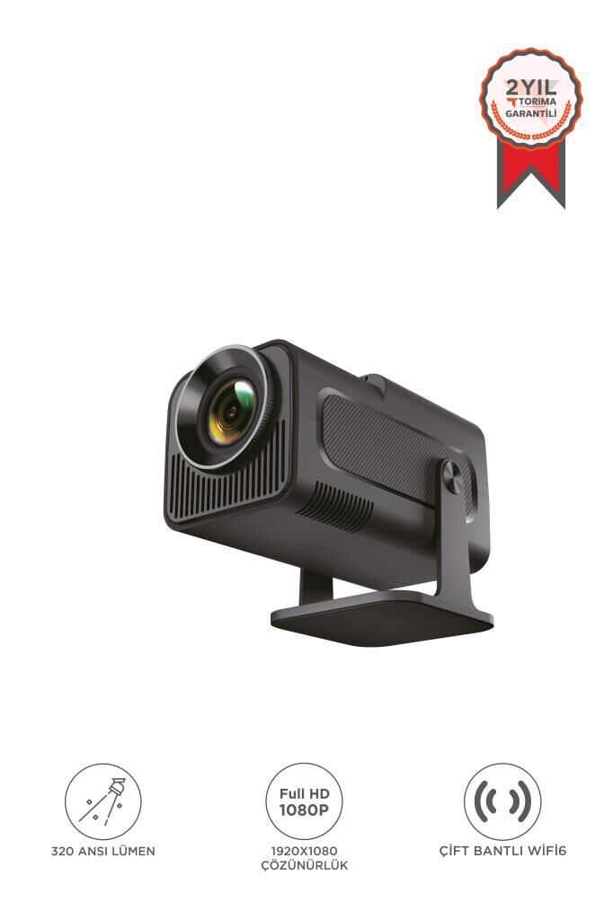 Projeksiyon Cihazı Taşınabilir Ev Sinema 4K 1080P Android Akıllı Projektör HY320 Siyah