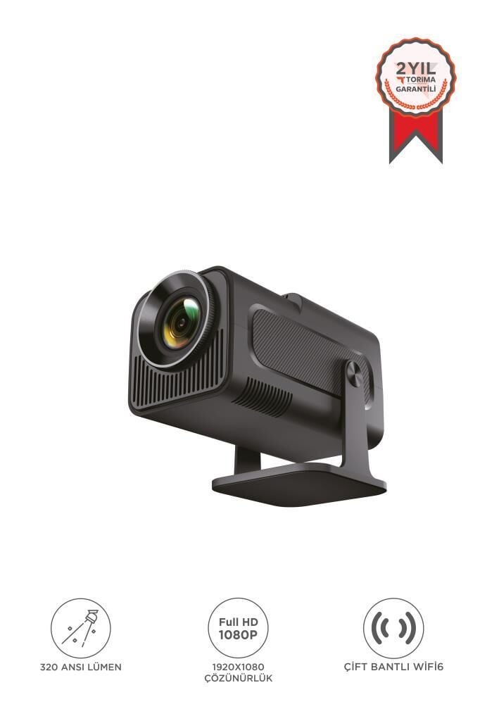 Projeksiyon Cihazı Taşınabilir Ev Sinema 4K 1080P Android Akıllı Projektör HY320 Siyah