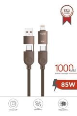 Torima U17 Kahverengi 4-in-1, Type-C To Type-C And Ligthning -USB Çoklu Değiştirilebilir Başlıklı 100cm - 85w Hızlı Şarj Ve Data Kablosu