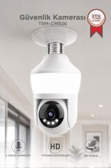 Güvenlik Kamerası 360 Derece Dönebilen Wifi Ampül Full Hd Smart Ip Kamera CMR26 Beyaz