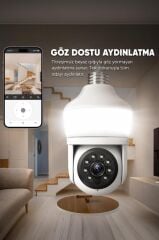 Güvenlik Kamerası 360 Derece Dönebilen Wifi Ampül Full Hd Smart Ip Kamera CMR26 Beyaz