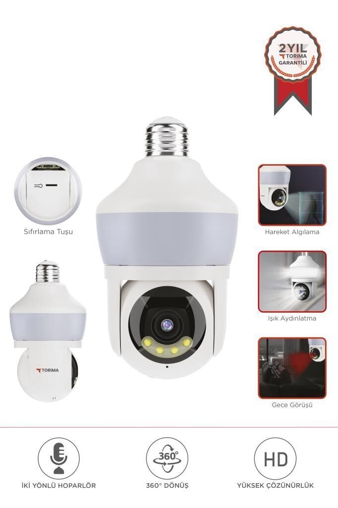 TORİMA CMR-26 Beyaz 360° Full Hd 1080p Ampül Wifi Smart Ip Güvenlik Kamerası