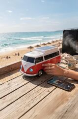 Bluetooth Hoparlör Retro Araba Vosvos Tasarımlı Solar Şarjlı Speaker D70 Kırmızı