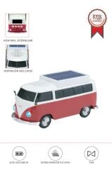 Bluetooth Hoparlör Retro Vosvos Tasarımlı Solar Şarjlı Speaker D70 Kırmızı