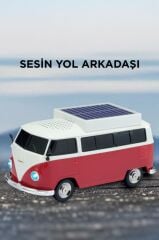 Bluetooth Hoparlör Retro Vosvos Tasarımlı Solar Şarjlı Speaker D70 Kırmızı
