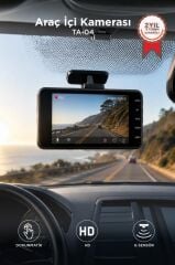 Araç İçi Kamera Gece Görüşlü Dokunmatik LCD Ekranlı 1080P Ön ve Arka Araç Kamerası TA04 Siyah