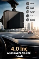 Araç İçi Kamera Gece Görüşlü Dokunmatik LCD Ekranlı 1080P Ön ve Arka Araç Kamerası TA04 Siyah