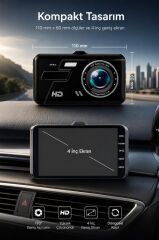 Araç İçi Kamera Gece Görüşlü Dokunmatik LCD Ekranlı 1080P Ön ve Arka Araç Kamerası TA04 Siyah
