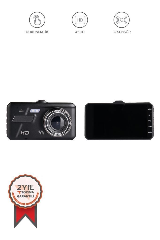 Araç İçi Kamera Gece Görüşlü Dokunmatik LCD Ekranlı 1080P Ön ve Arka Araç Kamerası TA04 Siyah