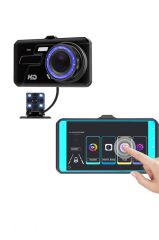 Araç İçi Kamera Gece Görüşlü Dokunmatik LCD Ekranlı 1080P Ön ve Arka Araç Kamerası TA04 Siyah