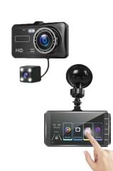 Araç İçi Kamera Gece Görüşlü Dokunmatik LCD Ekranlı 1080P Ön ve Arka Araç Kamerası TA04 Siyah