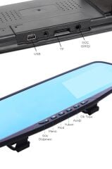 Araç İçi Kamera Gece Görüşlü LCD Ekranlı 1080P Ön ve Arka Dikiz Aynası TA05 Siyah