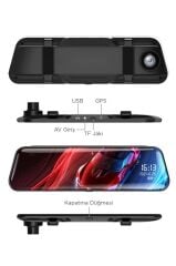 Torima TA-06 Siyah 1080p Araç içi Lcd 9.6 inç Dokunmatik Ekranlı Dikiz Aynası Gece Görüşlü Ön ve Arka Araç Kamerası
