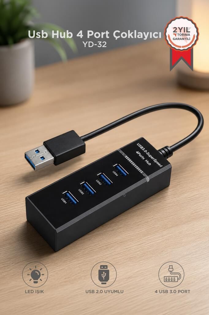 Usb Hub 4 Port Çoklayıcı 3.0 Çoğaltıcı YD32 Siyah