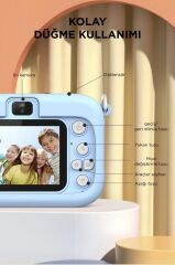 Dijital Fotoğraf Makineleri Oyunlu Çocuk Kamerası 1080P Hd CMR16 Mavi