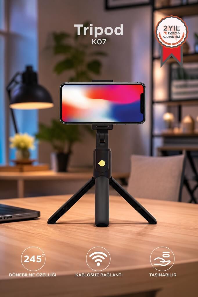 Tripod Kumandalı Mini Kablosuz Selfie Çubuğu K07 Siyah