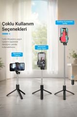 Tripod Çok Amaçlı Kumandalı Kablosuz Selfie Çubuğu S03 Siyah