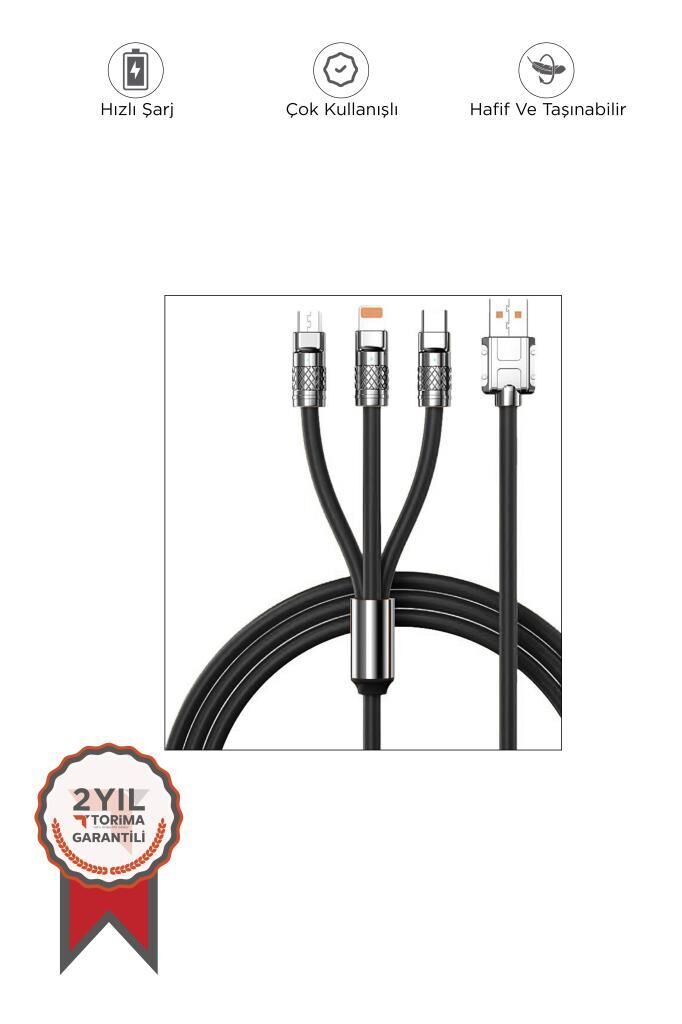 Şarj Kablosu Usb to Type-C Lightning Micro 3IN1 Data Kablo U160 Siyah