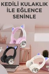 Torima HD11 Siyah Sevimli Kedi Karikatür Kulak Led Işıklı 5.3 Bluetooth Kulak Üstü Kulaklık