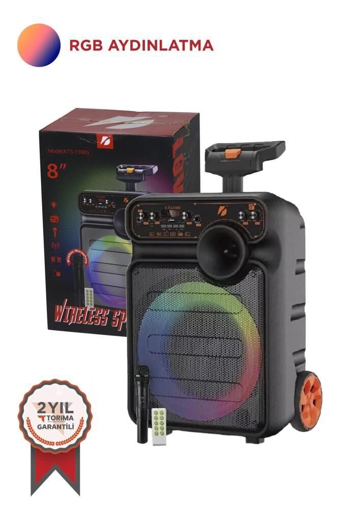 Torima KTS-1590 Kablosuz Mikrofonlu Kumandalı Rgb Ledli Taşınabilir Tekerlekli Bluetooth Hoparlör