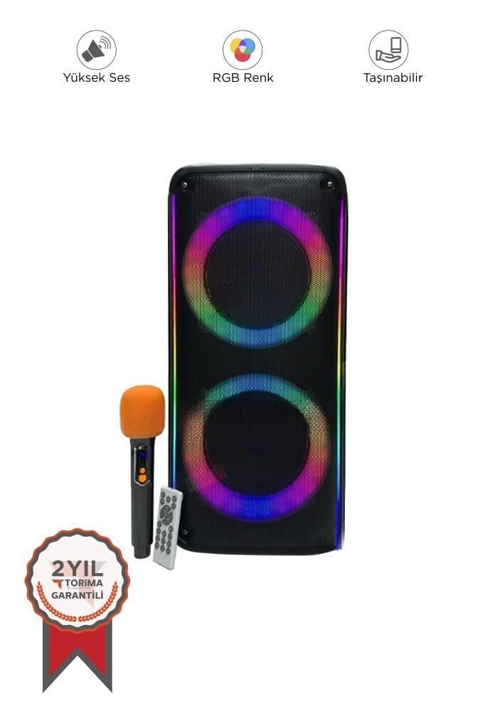 KTS-1909 Mikrofonlu Kumandalı Rgb Ledli 5.0 Bluetooth Hoparlör Karaoke Usb-Tf-Fm Radyo Siyah