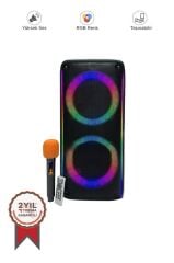 KTS-1909 Mikrofonlu Kumandalı Rgb Ledli 5.0 Bluetooth Hoparlör Karaoke Usb-Tf-Fm Radyo Siyah